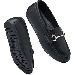 Women's Black pu Faux Leather Arch Support Casual Slip on Comfort Penny Loafers